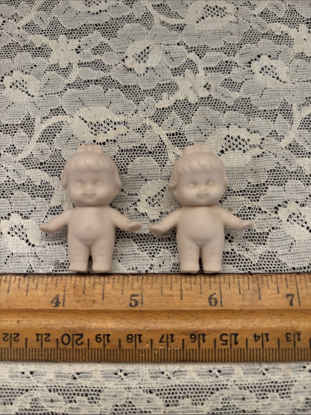 Mini Bisque vintage Kewpie Baby Doll Pair - Neutral Cream Color